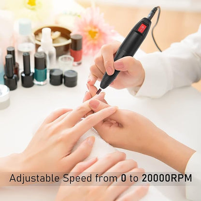Pinkiou Professional Electric Nail Drill Manicure Filer Kit Nail Polish Machine Set with 6 Acrylic Gel Remover and 7Pcs Nail Drill Bits (Gray)