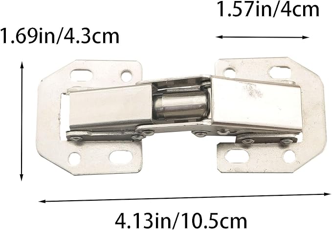 2PCS Medium Frameless Cabinet Door Concealed Hinge Silver Cold Rolled Steel 90 Degree Hinge Surface Mount Hinge for Cabinet and Bookcase