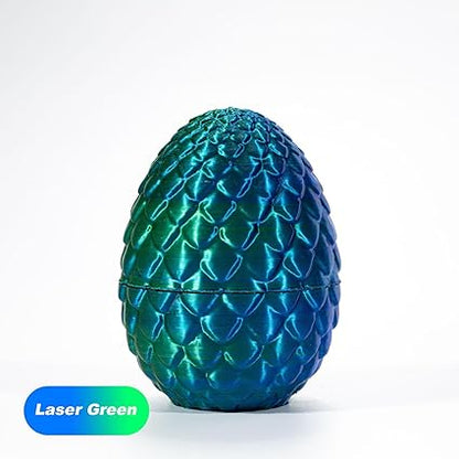 3D Printed Dragon in Egg, Full Articulated Dragon Crystal Dragon with Dragon Egg, Home Office Decor Executive Desk Toys, Adults Fidget Toys for AutismADHD (Laser Green, 12")