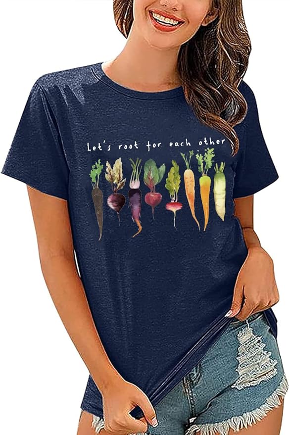 Let's Root for Each Other Plants Shirt for Women Novelty Vegetable Graphic Gardening Tees Funny Plant Lover T-Shirt