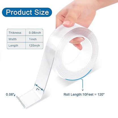 Heavy Duty Double Sided Mounting Tape, 1" x 120", Traceless and Removable Nano Adhesive Tape for Outdoor and Indoor, Strong Stick Clear Two Sided Gel Grip Tape (10 FT)