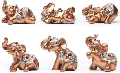 Brass Statu BRABUD Resin Small 6 Elephants Statues, Tabletop Decor, Gold Lucky Elephant Figurine, Home Office Shelf Decor Ornaments, Animal Lover Collectible Gift