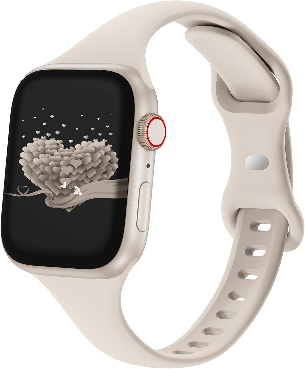 Slim Thin Band Compatible with Apple Watch 38mm 40mm 41mm 42mm 44mm 45mm 46mm 49mm, Replacement Silicone Sport Strap Wristbands for iWatch Series 9/8/7/6/5/4/3/2/1 Ultra/2 SE Women Men, Starlight