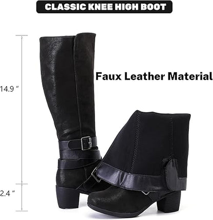 Women's Knee High Boots with Chunky Heel, Pointed Toe, Comfortable and Fashionable for Fall and Winter Wear for Women.