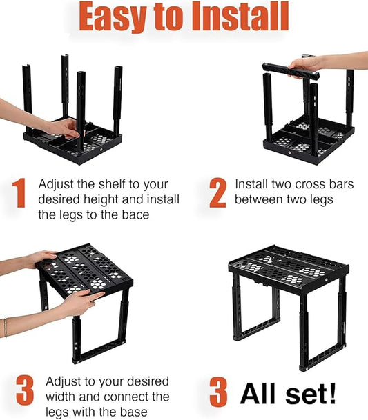 Locker Organizer Shelf, Adjustable Width and Height, Stackable, Ideal Locker Shelf for School, Office, Gym Lockers, or Even Kitchen Cabinets  Under Sink Organization (Black 1 Pack)