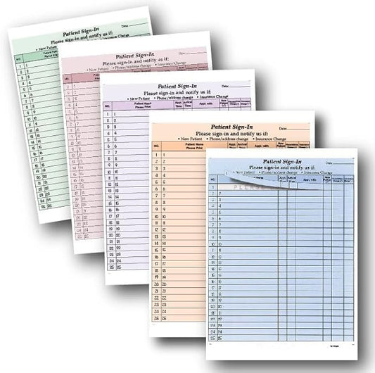 Stockchecks Patient Sign-in Label Sheets, Blue 125 Sheets Carbonless Forms, Hipaa Compliant