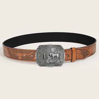 Prayer Cross  Horse Western Belt Buckle for Men, Zinc Alloy 3D Religious Cowboy Design, Antique Finish for Jeans Boots