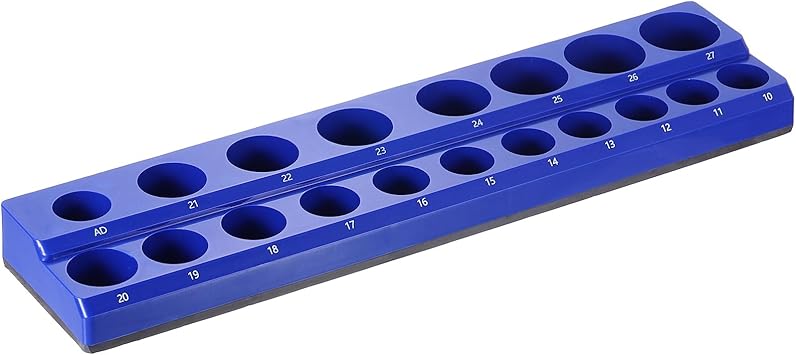 HARFINGTON Magnetic Socket Organizer 12" Drive Metric Socket Holder Tray Socket Storage Rack Holds 19 Standard and Deep Size Sockets, Blue