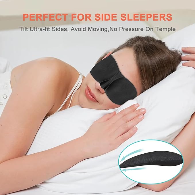 Sleep Masks for Women Men, Blackout Blindfold Eye Cover for Travel, 3D Eye Mask for Deep Sleep, Sleep Mask for Side Sleeper, Eye Mask with Adjustable Strap for Sleeping,Soft Breathable Eye Cover,Black