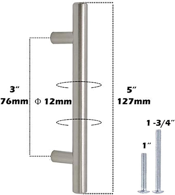 Gobrico 6 Pack T bar Kitchen Cabinet Drawer Handles and Pulls in Brushed Nickel Stainless Steel Dresser Kitchen Knobs Hole Centers 3Inch76mm Total Length 5Inch128mm
