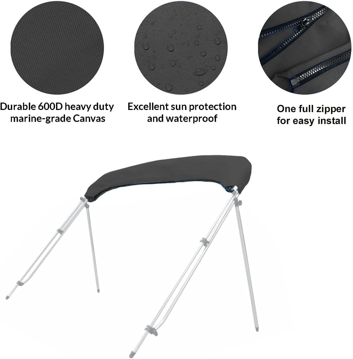 Savvycraft Bimini Top Storage Boot 85"-90" Width Black Color, Waterproof UV Protection Bimini Top Replacement Boot, Fit Round and Square Tube