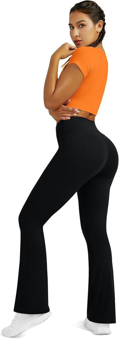 Flare Leggings for Women Yoga Pants with Pockets High Waisted Crossover Flare Leggings Bootcut Casual Yoga Pants