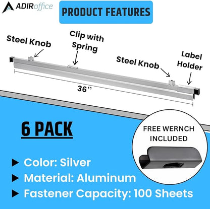 Adir Blueprint Clamp 36 Inches - Blueprint Clips, Blueprint Binding Strips, Architectural Blueprint Binders for Blue Print Organizers, Poster, Maps  Construction Plan Holder (Pack of 6)