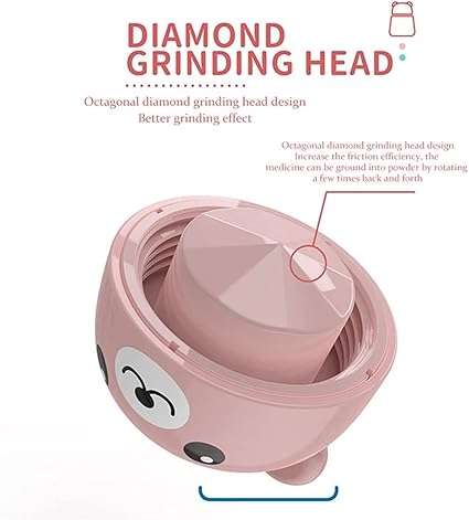 Pill Grinder, Portable Bear Pill Crusher Pill Pulverizer for Vitamins, Cute Animal Medicine Tablet Grinder Container Storage Box (Green)