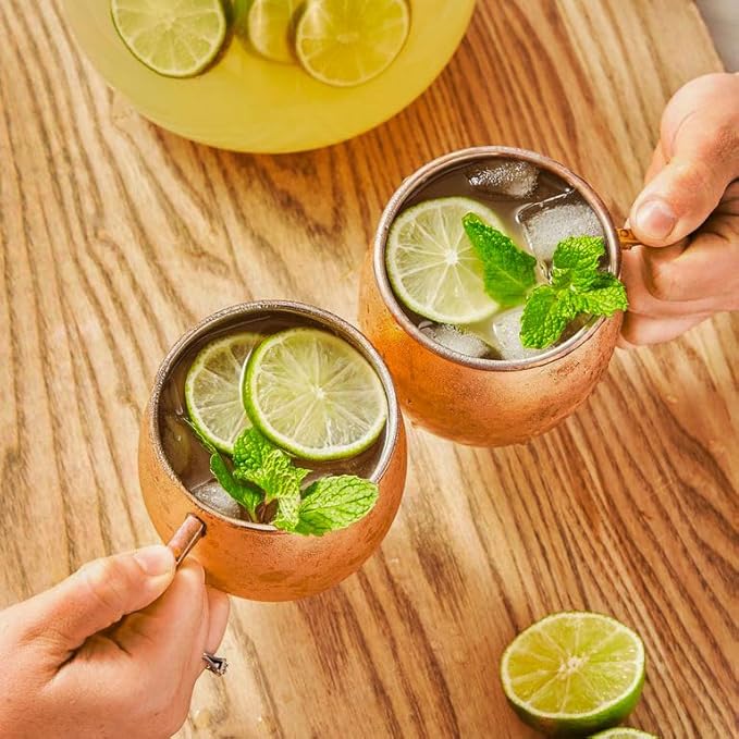 SELECT Set of 2 Hammered Moscow Mule Mugs with Thumb Handle - Rose GoldGoldRainbowMatching Color Handles100 food-grade Stainless Steel16 fl. oz., Regular