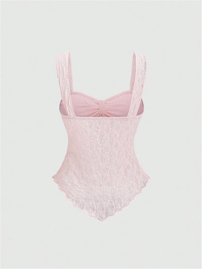 SOLY HUX Women's Cute Babydoll Tops Sleeveless Tie Front Lace Peplum Tank Top Summer Going Out Camisole Top