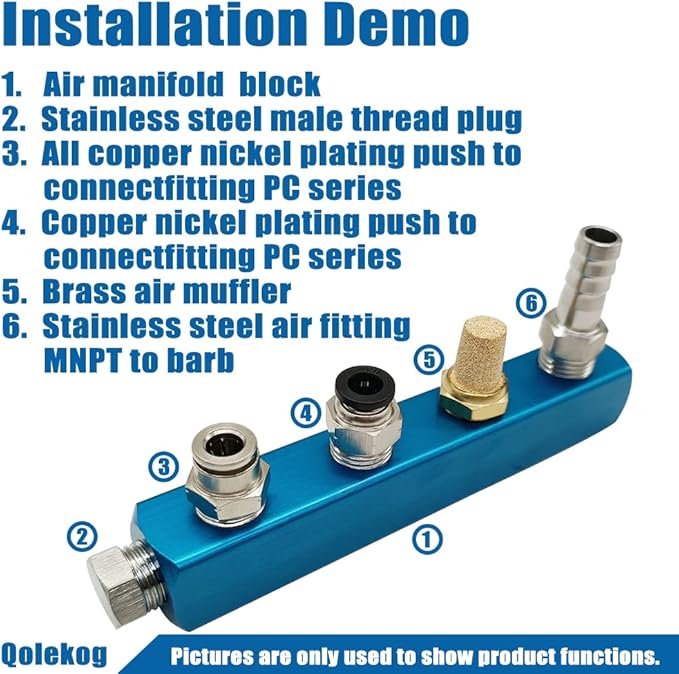 Economic 4 Way 7 Port Air Manifold 1/4" NPT Female Thread Inport and Outport Aluminum Blue 1Pcs