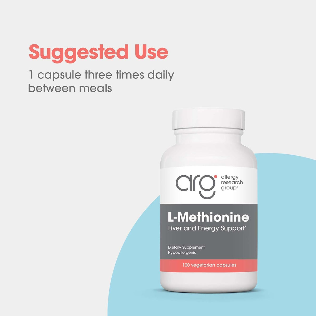 Allergy Research Group ARG L-Methionine Free Form Amino Acid, 100 Capsules | Essential Free Form Amino Acid for Liver Function and Energy Production Support, Hypoallergenic Formula