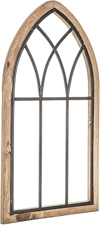 Rustic Cathedral Arch Wood Wall Decor  Decorative Farmhouse Faux Window Frame  Traditional Wood Framed Window Arch wMetal Bars - Rustic Wall Decor for Living Room, Bedroom, or Event Space