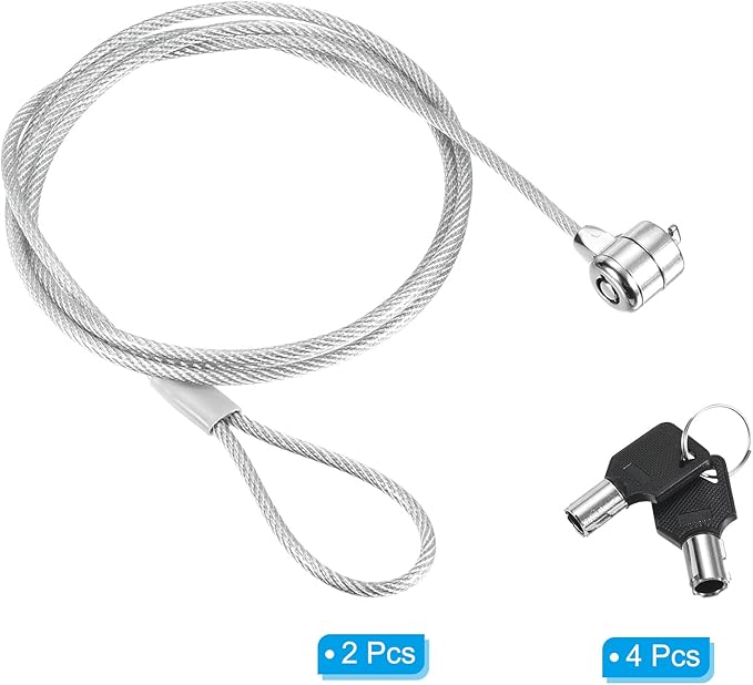 PATIKIL Laptop Cable Lock 5 Ft Security Cable, 2 Pack Hardware Anti Theft Lock with 2 Keys for Computer Monitors Notebook Other Devices, Silver