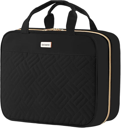 8L Travel Toiletry Bag for women - 2.1 GAL Water-resistant Makeup Cosmetic Bag Organizer With Hanging Hook for Travel Accessories Shampoo Full-size Container, Black