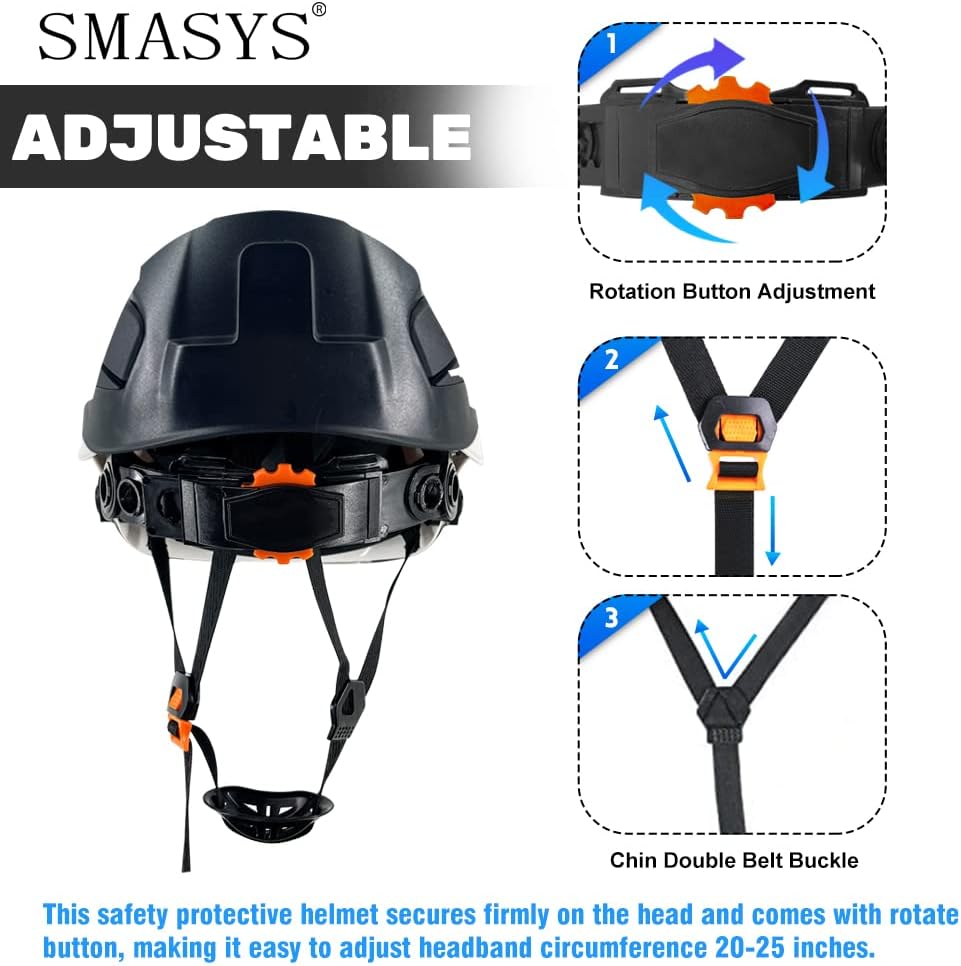 SMASYS Safety Hard Hat ABS Helmet Adjustable with Visor 6-Point Suspension Perfect for Construction and Climbing