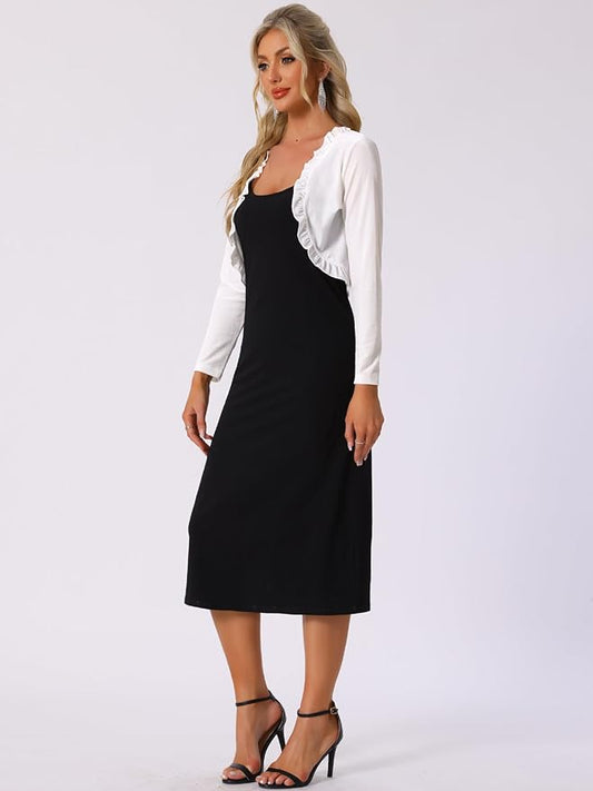 Allegra K Women's Cocktail Party Open Front Cardigan Long Sleeve Cropped Velvet Shrug Top