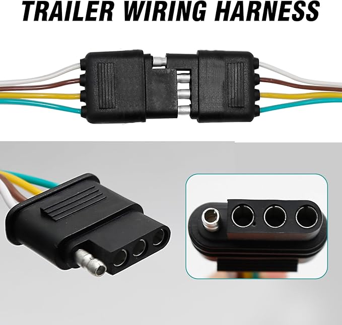 25ft Trailer Light Wiring Harness Kit, 21FT Male Plug  4FT Female Plug for Trailer Light with 4 Pin Flat Extension Connector 5 Wire Harness for Utility Boat Lights Kits