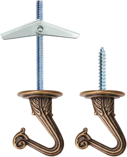 Wocoe 10 Sets Ceiling Hooks - Heavy Duty Swag Hook with Steel Screws Bolts and Toggle Wings for Hanging Plants and Toggle Wings Ceiling Installation Cavity Wall Fixing Brass