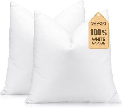 Set of 2 Down and Feather Throw Pillow Inserts 24x24 Soft Fluffy Pillow Inserts with 100% Down-Proof Cotton Cover, Decorative Square Cushion Inner for Sofa Couch Bed-White