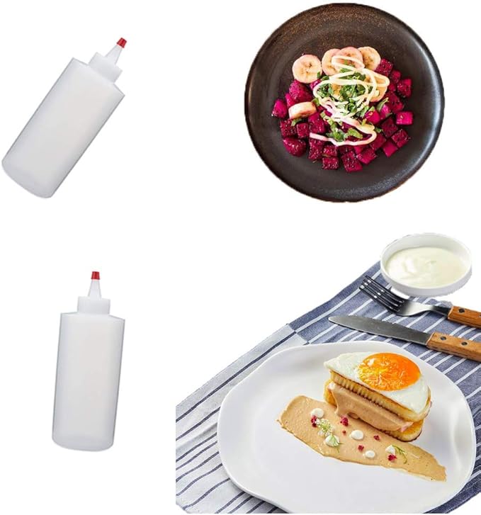 Anyumocz 12Pcs 4oz Clear Plastic Condiment Bottle,120ml Dispense Squeeze Bottles with Mini Red Caps for BBQ,Ketchup,Sauces,Dressing,Syrup,Arts,Crafts