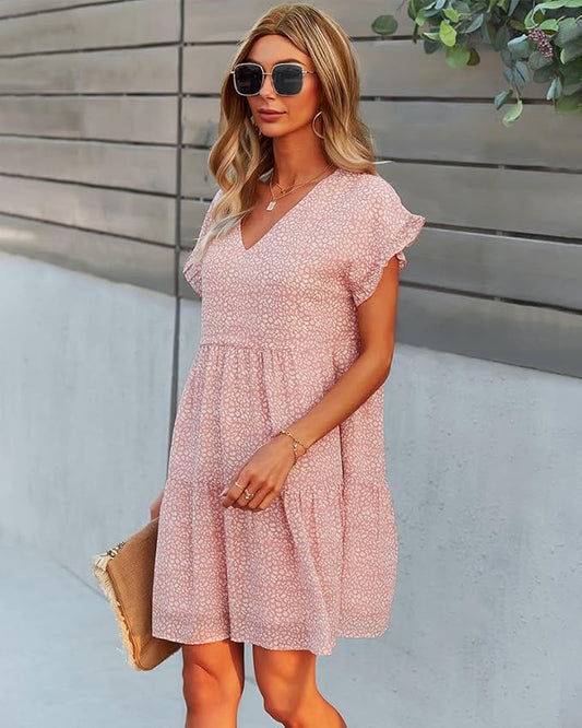 Alafime Women' s Cutecore Floral Print Dresses Y2k Casual Short Sleeve Dress Summer Loose Flowy Streetweras Trendy Clothes