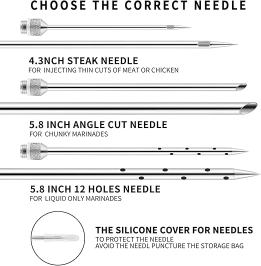 Meat Injector Syringe 2-oz Marinade Flavor Barrel 304 Stainless Steel with 3 Marinade Needles, Travel Case for BBQ Grill Smoker, Turkey, Brisket, Paper Instruction and E-book Included by JY COOKMENT