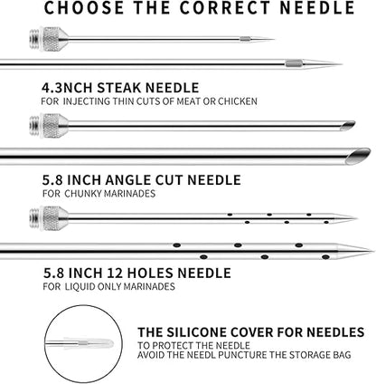 Meat Injector Syringe 2-oz Marinade Flavor Barrel 304 Stainless Steel with 3 Marinade Needles, Travel Case for BBQ Grill Smoker, Turkey, Brisket, Paper Instruction and E-book Included by JY COOKMENT