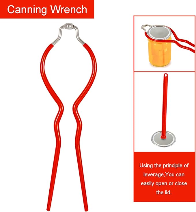 Canning Supplies Starter Kit - 7 Pieces Stainless Steel Canning Set Tools: Steamer Rack,Canning Funnel,Jar Lifter,Wrench, Tongs,Lid LifterBubble Remover Tool, for CannerPot, Beginner (Red)