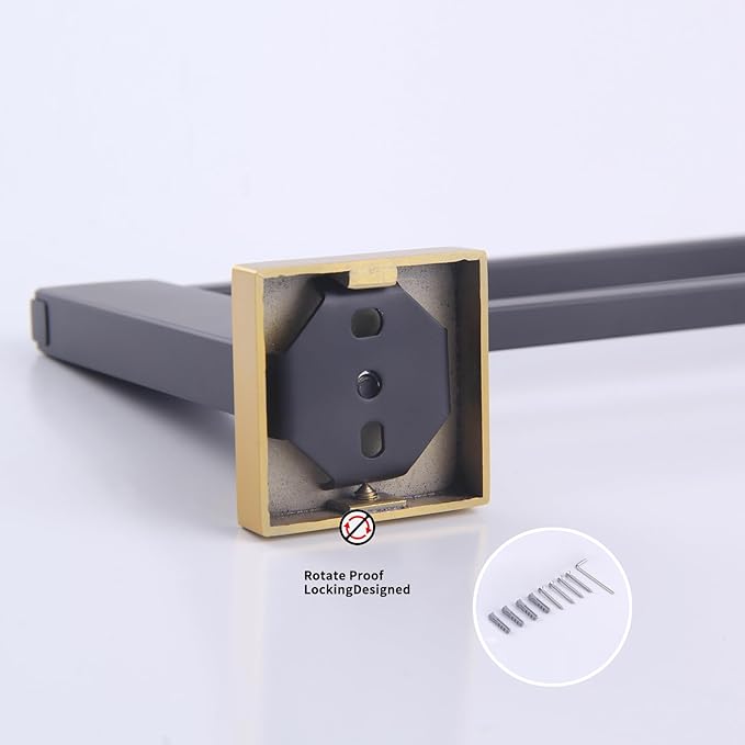 GERZWY 30 Inch Double Towel Bar Rack, Stainless Steel Modren Square Towel Holder for Bathroom Kitchen Wall Mounted (Black  Gold) JG1902C75-BD