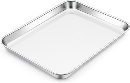 E-far Toaster Oven Tray, 10.5x8.3 Stainless Steel Small Baking Cookie Sheet, Compact Non-toxic Metal Baking Pan for Cake, Healthy  Rust Free, Mirror Finish  Dishwasher Safe, 1 Pack