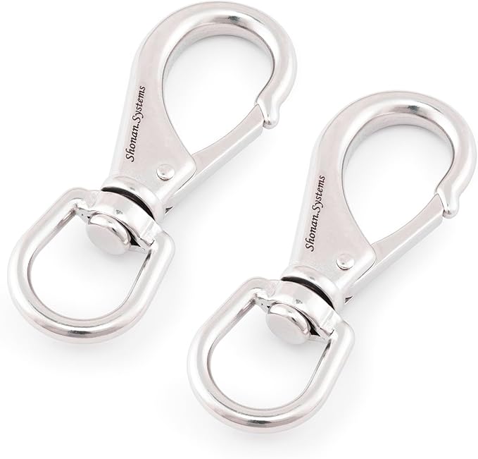 SHONAN Large Stainless Steel Swivel Snap Hooks, 2 Pack 4.6 Inch Heavy Duty Boat Hooks, Large Spring Clips for Boat Anchor Ropes and Cables