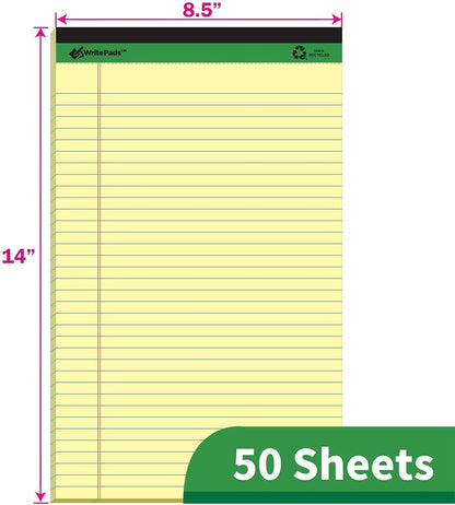 Yellow Legal Pads 7 pads 350 Sheets 8.5"x14" Writing Pads Recycled Paper 8.5"x14" Wide Ruled Lined Paper Perforated 50 sheets Hard Back Notepads Large Legal Pad Writing Tablet Canary For Office Supplies (Canary 7 pads)
