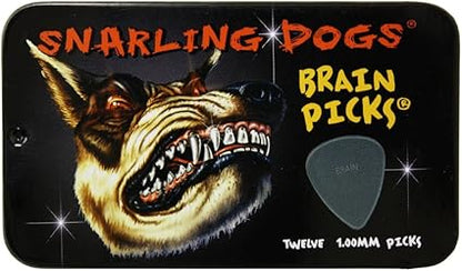 D'Andrea Snarling Dog Brain Nylon Guitar Picks 12 Pack with Tin Box (Grey, 1.00mm)