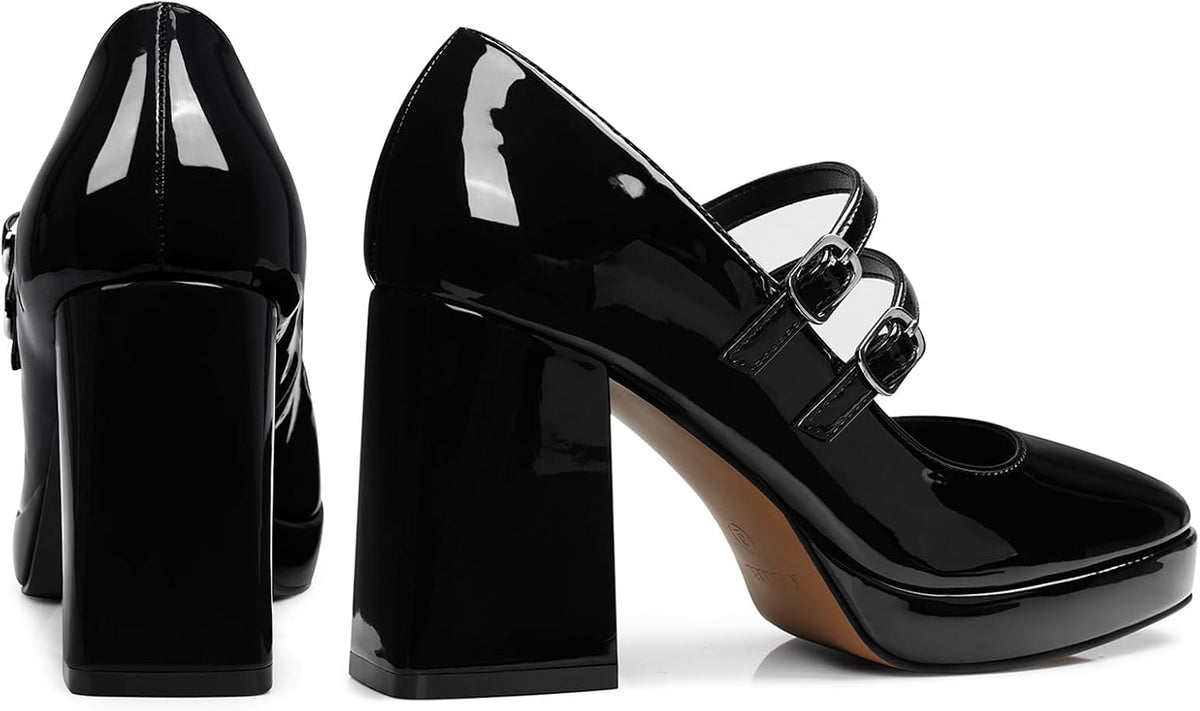 Women Mary Jane Shoes: Comfortable Closed Toe Chunky Heels, Dress Platform Pumps Prom Graduation Formal Wedding Shoes Black/Red/White/Nude