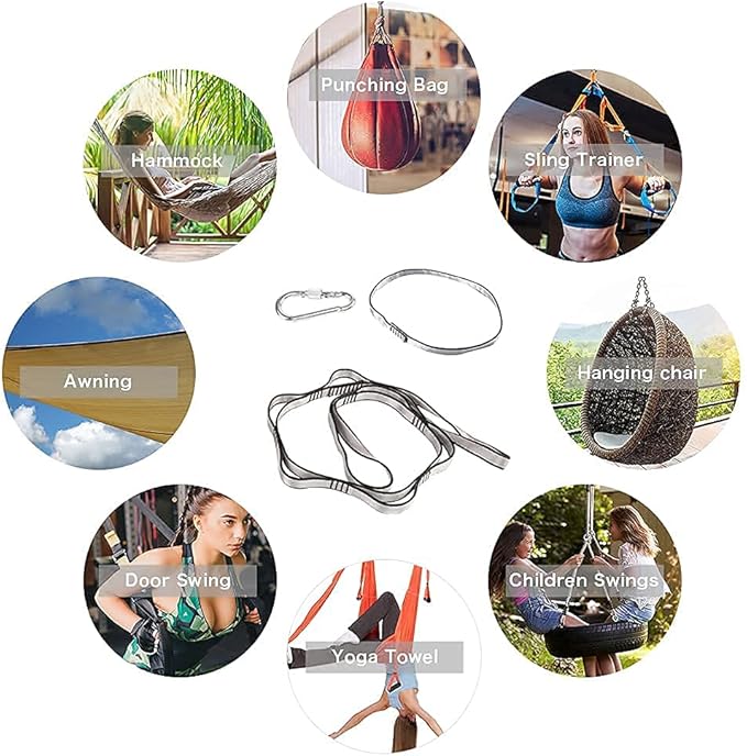 Aokitec Daisy Chains Climbing Strap Strap Rope Yoga Pilates Stretching StrapsMulti-Loop Climber Strength Daisy Chains, 1 Safety Carabiner with Twist Lock System and 1 Connecting Rope