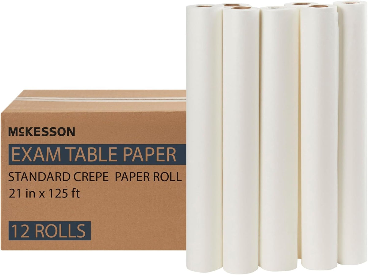 McKesson Medical Exam Table Paper Rolls [12 Rolls] – 21 in x 125 ft White Standard Smooth Disposable Bed Cover for Doctor, Spa, Diaper Changing, Waxing, Nursing, Chiropractor, Patternmaking, Tracing