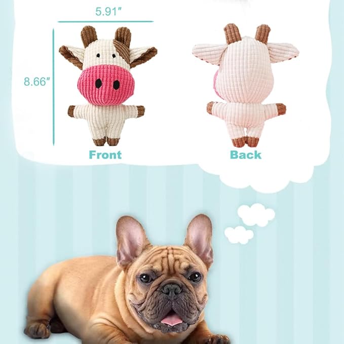 Plush Dog Toy - Squeaky Puppy Chew Toy for Small, Medium, Large Dogs (Cow)