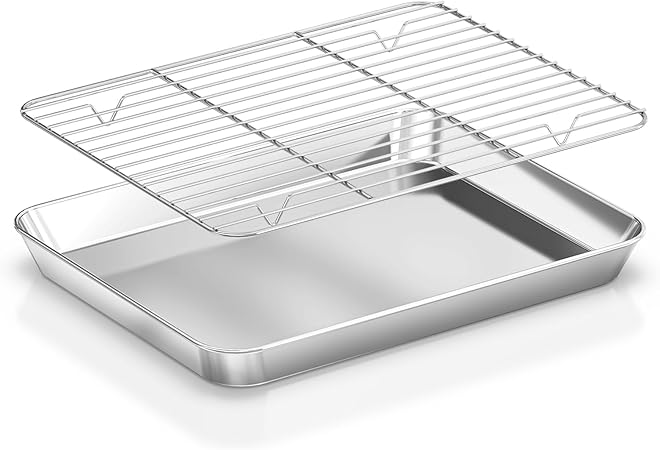 Baking Sheet Cookie Pans Set with Cooling Rack Sheets for Baking Stainless Steel Pan for Baking Bakeware Sets 3PCS Cooling Racks for Cooking and Baking for Bacon Pizza Pan 17.5 x 13.7 x 1 Inch 2PCS