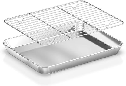 Baking Sheet Cookie Pans Set with Cooling Rack Sheets for Baking Stainless Steel Pan for Baking Bakeware Sets 3PCS Cooling Racks for Cooking and Baking for Bacon Pizza Pan 17.5 x 13.7 x 1 Inch 2PCS