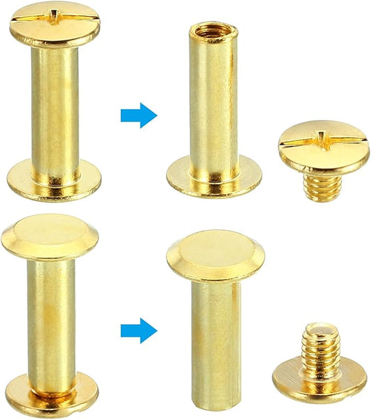 PATIKIL 50 Sets Chicago Screws, M5x18mm Chicago Screws Phillips Binding Post Screw Bolts Leather Rivets Brass Fasteners Connectors Steel for Leather Belt Scrapbook Photo Albums, Golden