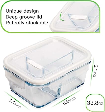 DAS TRUST 3 Pack 36oz Bento Box Glass Meal Prep Containers with 3 Compartments, Glass Food Storage Containers with Lids, Meal Prep Bowls, Lunch Box, Oven  Microwave Safe