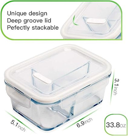 DAS TRUST 3 Pack 36oz Bento Box Glass Meal Prep Containers with 3 Compartments, Glass Food Storage Containers with Lids, Meal Prep Bowls, Lunch Box, Oven  Microwave Safe