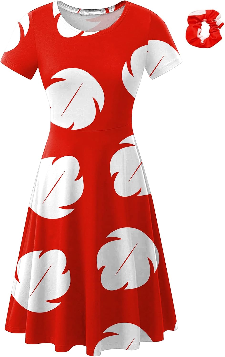 Maisolly Halloween Women's Red Leaf Cosplay Costume Short Sleeve Dress with Wreath and Flower Hair Clip.